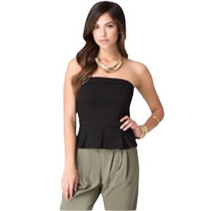 BeBe Black Godet Strapless Peplum Hem Top Size Medium